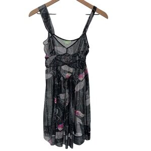 Anthropologie Vintage Lil Silk Sheer Dress  Womens‎ 2 Black Whimsy Smocked